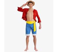 Chaks - Costume de Luffy, ensemble de cosplay d'anime, cosplay | Tenue officielle One Piece, ensemble 4 pièces comprenant une veste, un pantalon, une ceinture et un chapeau de paille