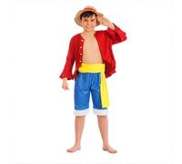 Chaks - Costume de Luffy pour enfants, tenue de cosplay d'anime | Tenue officielle One Piece, ensemble 4 pièces comprenant une veste, un pantalon, une ceinture et un chapeau de paille