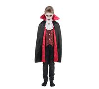 Chaks - Costume de vampire pour enfants, ensemble avec cape et gilet | Costume d'Halloween, 2 pièces, style gothique, col haut, rouge, noir, cosplay, carnaval, théâtre
