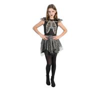 Chaks - Costume d'enfant squelette avec jupe à paillettes, pour filles, strass et tulle, robe pour Halloween, carnaval et soirée à thème