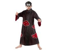 Chaks - Costume Itachi Uchiha pour garçon, tenue officielle Naruto, ensemble 2 pièces, robe et accessoires pour carnaval et Comic Con, Noir