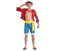 Chaks - Costume Luffy pour homme, tenue officielle One Piece, ensemble anime 4 pièces, Monkey D. Luffy, cosplay, carnaval