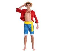 Chaks - Costume Luffy pour homme, tenue officielle One Piece, ensemble anime 4 pièces, Monkey D. Luffy, cosplay, carnaval