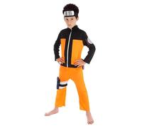 Chaks - Costume Naruto pour garçon, tenue officielle Naruto Anime, 5 pièces avec haut, pantalon et accessoires, carnaval et Comic Con, 128, Orange, Noir
