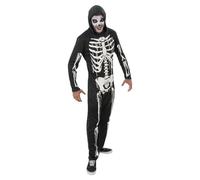 Chaks - Costume squelette avec capuche, combinaison noire avec imprimé os, déguisement pour Halloween et Carnaval
