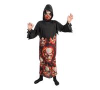 Chaks - Costume tête de mort enflammée pour adultes, 2 pièces avec capuche et masque, costume effrayant pour Halloween et carnaval