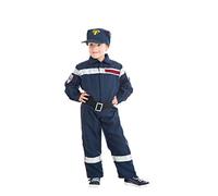 Chaks - Ensemble de déguisement de pompier, uniforme de pompier, enfants | Avec salopette et casquette, bandes réfléchissantes, style pompier, pour le carnaval, le cosplay et les jeux de rôle