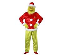 Chaks - Costume Le Grinch™, ensemble de 5 pièces pour adultes, pour le carnaval, tenue de Noël avec masque, bonnet, haut, pantalon, gants