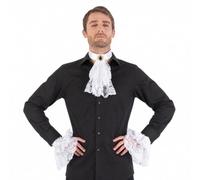 Chaks - Ensemble jabot et manchettes pour homme, style victorien, blanc | Ensemble de costume 2 pièces, effet dentelle avec pierre décorative, accessoires baroques pour le carnaval, Halloween
