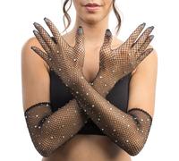 Chaks - Gants en résille pour femme, gants pailletés avec strass | Accessoire tendance pour les festivals, les discothèques et les soirées, gants en résille taille unique ornés de strass