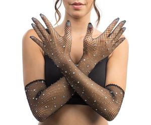 Chaks - Gants résille pour femmes, gants à paillettes avec strass, accessoire tendance pour festivals, discothèques et soirées