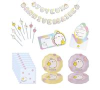 Chaks - Kit de fête d'anniversaire Molang pour enfants, kit de décoration officiel Molang et Piu Piu comprenant des assiettes, des serviettes et des accessoires de fête