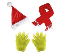 Chaks - Le Grinch™ Ensemble d'accessoires avec gants, bonnet de Noël & écharpe, accessoires pour déguisements de Grinch