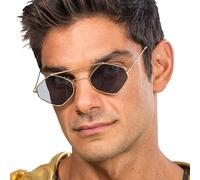 Chaks - Lunettes de soleil, monture métallique dorée, verres noirs, accessoires pour festival, carnaval, hommes, lunettes