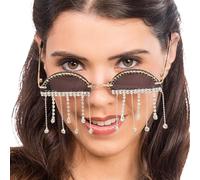 Chaks Lunettes de soleil femme étroites festival rétro avec strass et pendentifs Jaune