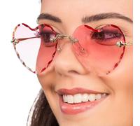 Chaks - Lunettes hippie en forme de cœur, lunettes de fête roses, monture métallique, lunettes de soleil rétro pour hommes et femmes, festival, carnaval, mardi gras
