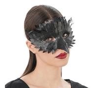 Chaks - Masque de corbeau en similicuir, demi-masque avec plumes et bec, accessoires de costume pour Halloween et Carnaval