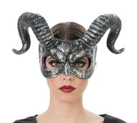 Chaks - Masque de démon avec cornes, demi-masque argenté au look bestial, accessoires de costume pour Halloween et carnaval