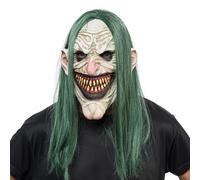 Chaks - Masque Psycho avec cheveux, masque de clown d'horreur avec dents | Accessoire de costume pour Halloween et le carnaval, masque en latex avec cheveux synthétiques, motif clown souriant
