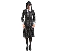 Chaks - Mercredi Addams Costume pour adulte, robe noire avec col blanc, tenue pour Halloween et Carnaval
