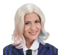 Chaks - Mercredi Perruque Enid Sinclair, avec des boucles blondes et des mèches roses et bleues, cheveux artificiels, Accessoires pour déguisements