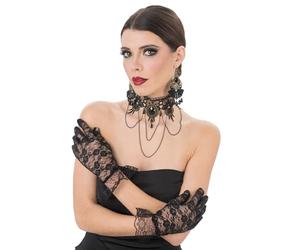 Chaks - Parure de bijoux 3 pièces, collier, boucles d'oreilles et gants | Accessoires de déguisement pour Halloween et le carnaval, style gothique et victorien avec motif en dentelle