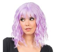 Chaks - Perruque bob pour femme avec frange, ondulée, 35 cm, pour cosplay