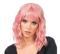 Chaks - Perruque bob pour femme avec frange, ondulée, 35 cm, pour cosplay | Cheveux courts bouclés en polyester, accessoire pour carnaval, festival et cosplay, perruque pour femme