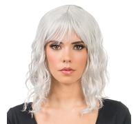 Chaks - Perruque bob pour femme avec frange, ondulée, 35 cm, pour cosplay | Cheveux courts bouclés en polyester, accessoire pour carnaval, festival et cosplay, perruque pour femme