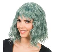 Chaks - Perruque bob pour femme avec frange, ondulée, 35 cm, pour cosplay | Cheveux courts bouclés en polyester, accessoire pour carnaval, festival et cosplay, perruque pour femme