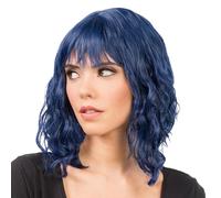 Chaks - Perruque bob pour femme avec frange, ondulée, 35 cm, pour cosplay | Cheveux courts bouclés en polyester, accessoire pour carnaval, festival et cosplay, perruque pour femme