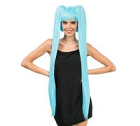 Chaks - Perruque de cosplay avec frange et 2 longues tresses, 99 cm