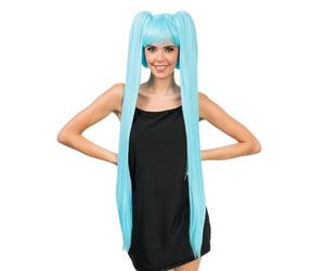 Chaks - Perruque de cosplay avec frange et 2 longues tresses, 99 cm | Perruque à cheveux longs pour le carnaval et les festivals, déguisement pour soirées à thème et jeux de rôle