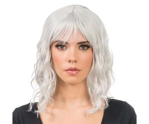 Chaks - Perruque Femme cheveux courts bouclés 35cm, Bob ondulé avec frange en polyester, Festival, Carnaval, Cosplay