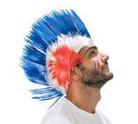 Chaks - Perruque iroquoise France, 40 x 27 cm, tricolore, accessoire de déguisement, coiffure de supporter pour la Coupe du monde, le Championnat d’Europe et les retransmissions publiques