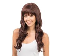 Chaks - Perruque pour femme 55 cm, ondulée, avec frange droite | Perruque à cheveux longs en cheveux synthétiques, accessoire pour le carnaval, le cosplay et festivals, coiffure ondulée