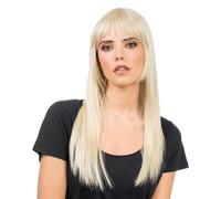 Chaks - Perruque pour femme 58 cm, cheveux synthétiques lisses avec frange | Perruque à cheveux longs avec frange effilée, accessoire pour le carnaval, le cosplay et festivals, cheveux synthétiques