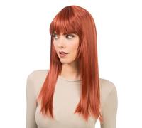 Chaks - Perruque pour femme 58 cm, cheveux synthétiques lisses avec frange | Perruque à cheveux longs avec frange effilée, accessoire pour le carnaval, le cosplay et festivals, cheveux synthétiques