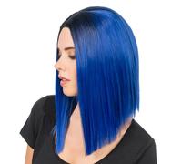 Chaks - Perruque pour femmes, 40 cm bob lisse, bleu avec racines noires, pour carnaval, cosplay, festival et fête