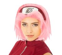 Chaks - Perruque Sakura Haruno, accessoire de costume d'anime | Costume officiel de Naruto, coupe au carré rose style anime pour le carnaval, le cosplay et le Comic Con