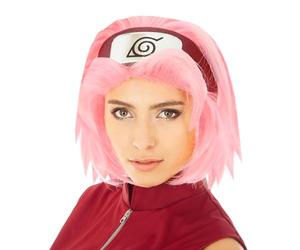 Chaks - Perruque Sakura Haruno, accessoire de costume d'anime | Costume officiel de Naruto, coupe au carré rose style anime pour le carnaval, le cosplay et le Comic Con