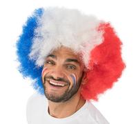 Chaks - Perruque supporter France, perruque bou XXXL Coupe du monde | Cheveux bouclés bleu-blanc-rouge, retransmissions publiques, soirées football, accessoires de supporter