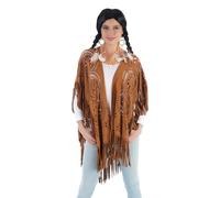 Chaks - Poncho indien, marron en aspect cuir avec franges & motifs indiens, costume pour festival, carnaval & fêtes à thème