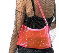 Chaks - Sac à bandoulière rose transparent, sac festival avec strass, petit sac à main femme, carnaval, fête, disco