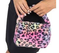 Chaks - Sac à main en fausse fourrure, motif léopard aux couleurs fluo, 20 x 12 x 22 cm, accessoire pour festivals, carnaval et fêtes