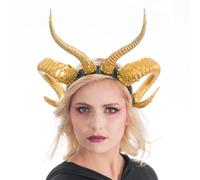 Chaks - Serre-tête avec cornes recourbées pour femmes, doré ou argenté, accessoires de costume pour Halloween et carnaval