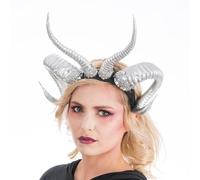 Chaks - Serre-tête avec cornes recourbées pour femmes, doré ou argenté, accessoires de costume pour Halloween et carnaval