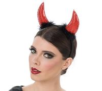 Chaks - Serre-tête cornes de diable, rouge scintillant avec duvet, accessoire de costume de démon pour Halloween, carnaval et fête