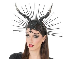 Chaks - Serre-tête gothique avec cornes et perles, accessoires de costume avec dentelle pour Halloween, carnaval et fêtes fantastiques