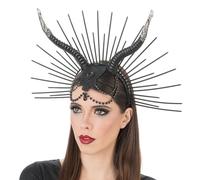 Chaks - Serre-tête gothique avec cornes et perles, style fantastique | Accessoire de déguisement avec dentelle et cornes, pour Halloween, le carnaval et les soirées fantastiques, design gothique
